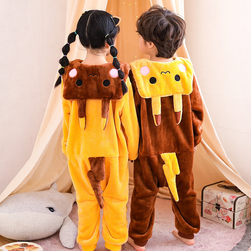 Kid Boy Girl Flannel One-piece Pajamas Warm Animal Winter Home Wear