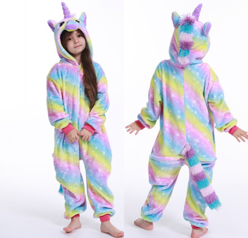 Kid Baby Girl Flannel Unicorn Animal Cartoon One-piece Pajamas