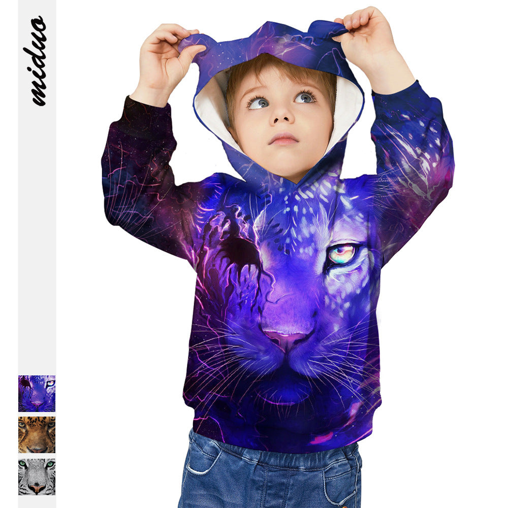Kid Boy Long Sleeve Ear Cap Autumn Tiger Digital Printing Hoodie