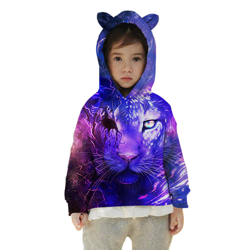 Kid Boy Long Sleeve Ear Cap Autumn Tiger Digital Printing Hoodie