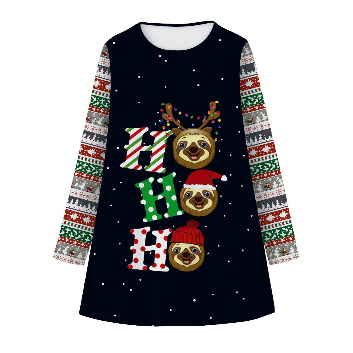 Kid Girls Long Sleeve Round Neck Snowman Christmas Digital Print Dress