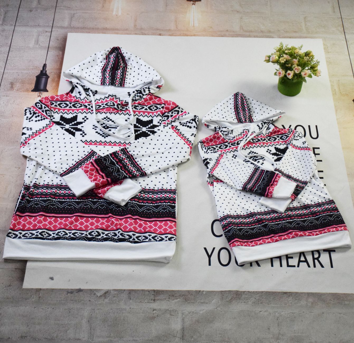Family Matching Print Hooded Christmas Sweatshirt