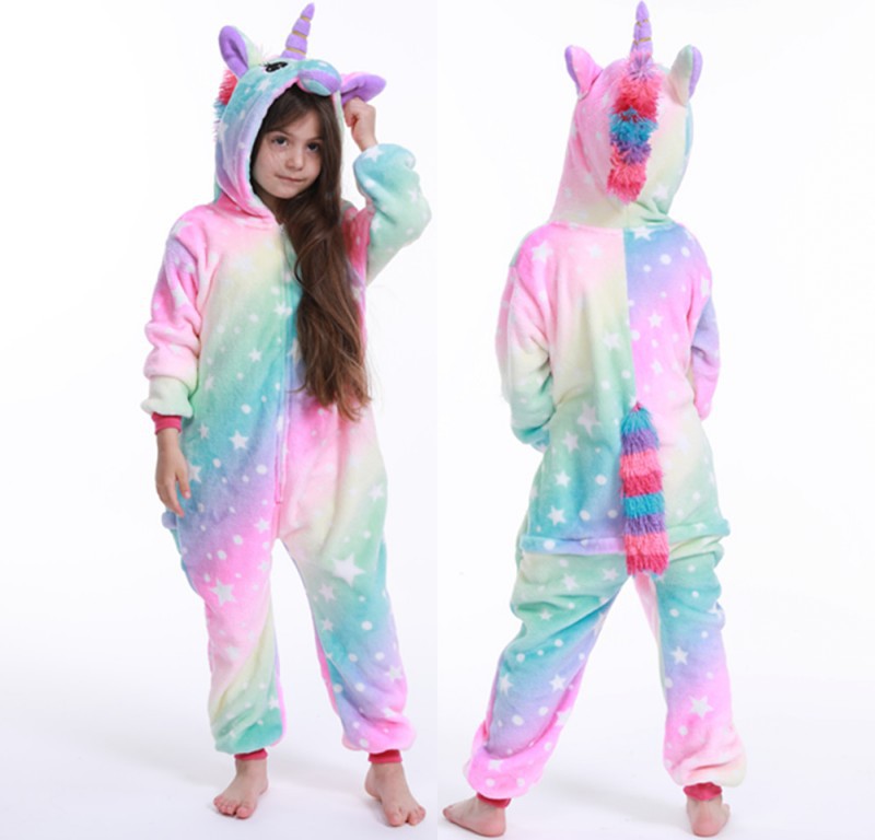 Kid Baby Girl Flannel Unicorn Animal Cartoon One-piece Pajamas