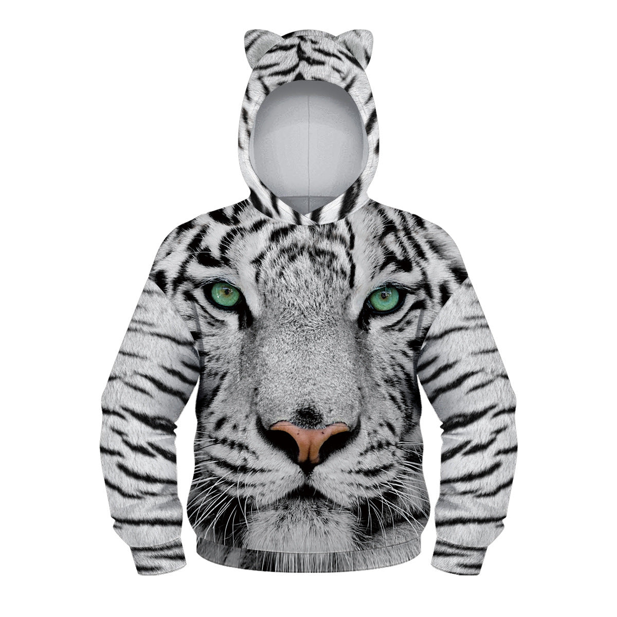 Kid Boy Long Sleeve Ear Cap Autumn Tiger Digital Printing Hoodie