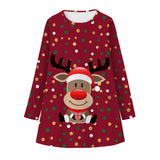 Kid Girls Long Sleeve Round Neck Snowman Christmas Digital Print Dress