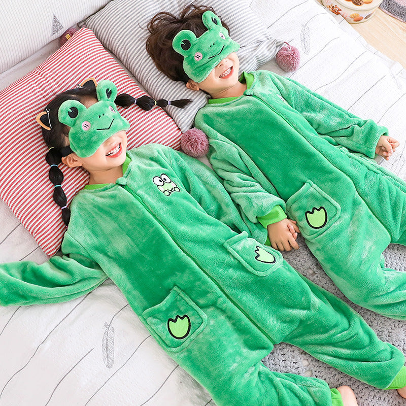 Kid Boy Girl Flannel One-piece Pajamas Warm Animal Winter Home Wear