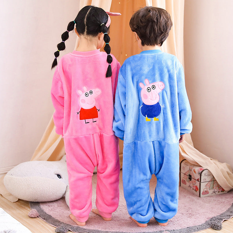 Kid Boy Girl Flannel One-piece Pajamas Warm Animal Winter Home Wear