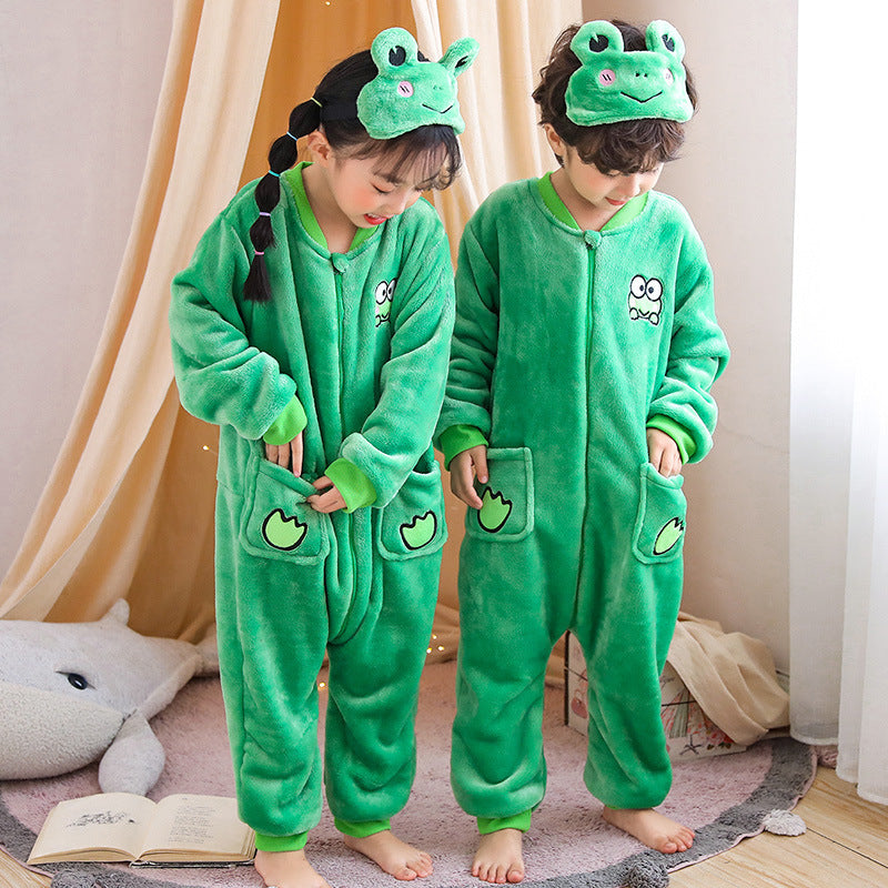 Kid Boy Girl Flannel One-piece Pajamas Warm Animal Winter Home Wear