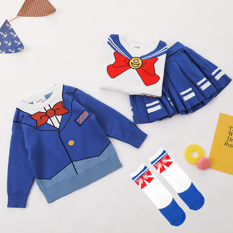 Kid Baby Boy  Girl Conan Sailor Moon Jersey Pleated Suit 2 Pcs Sets