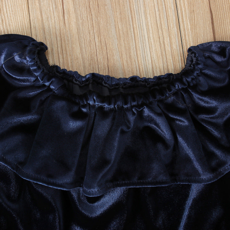 Kid Baby Girl Long Sleeve Pure Plaid Christmas 2 Pcs Sets