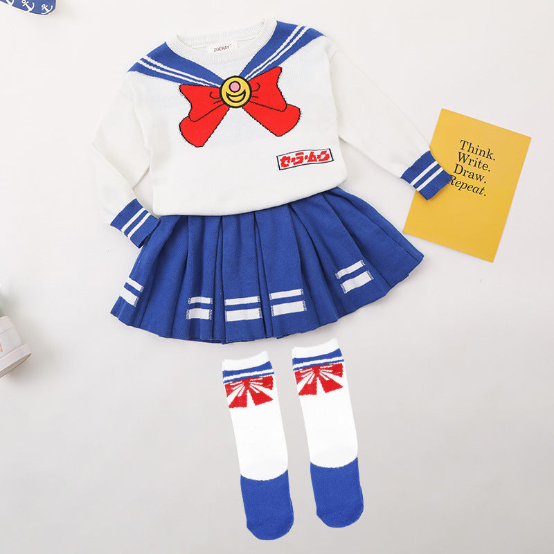 Kid Baby Boy  Girl Conan Sailor Moon Jersey Pleated Suit 2 Pcs Sets