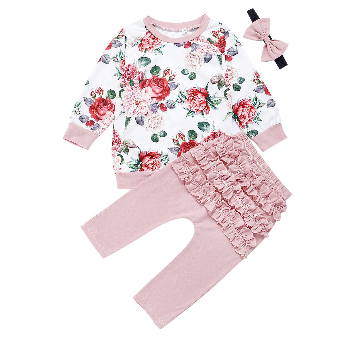Baby Girls Sets Floral print Long Sleeve 3pcs Set Outfits