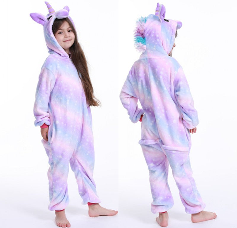 Kid Baby Girl Flannel Unicorn Animal Cartoon One-piece Pajamas