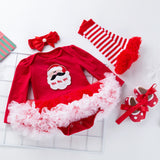 Baby Girl Christmas Long Sleeve Cartoon Dress Mesh 4 Pcs