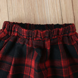 Kid Baby Girl Long Sleeve Pure Plaid Christmas 2 Pcs Sets