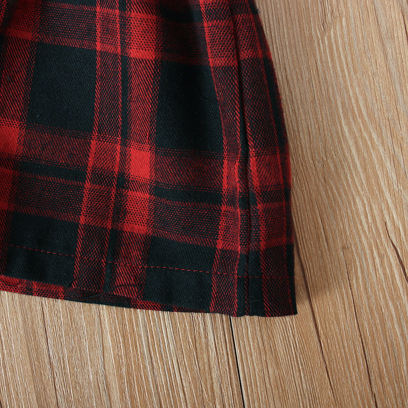 Kid Baby Girl Long Sleeve Pure Plaid Christmas 2 Pcs Sets