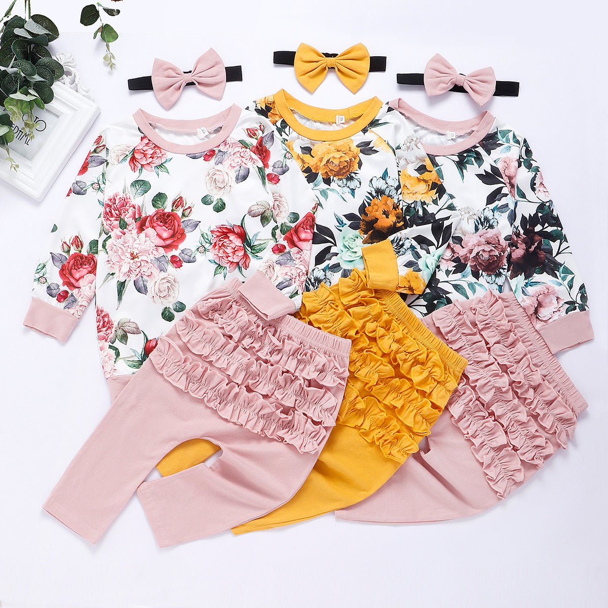 Baby Girls Sets Floral print Long Sleeve 3pcs Set Outfits