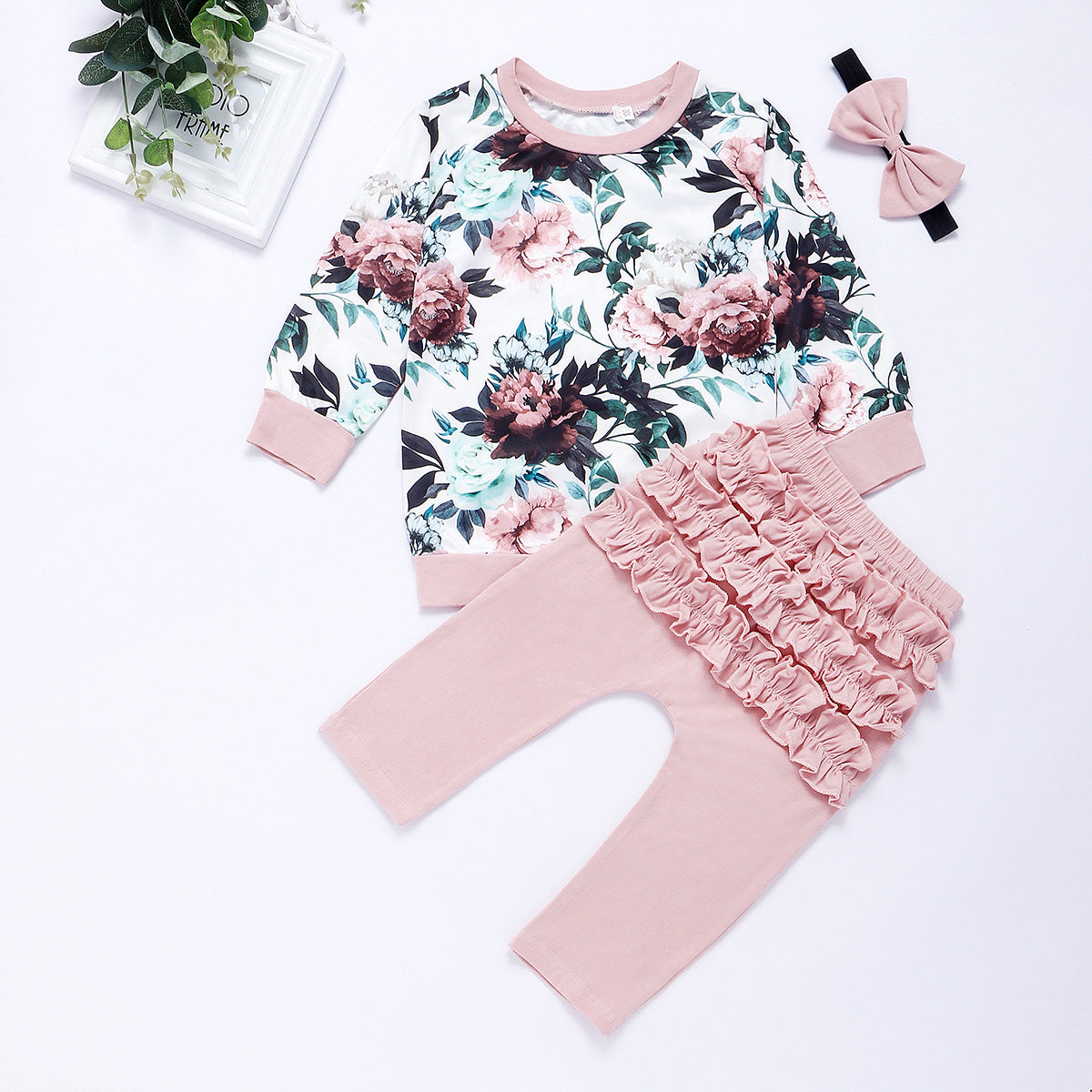 Baby Girls Sets Floral print Long Sleeve 3pcs Set Outfits