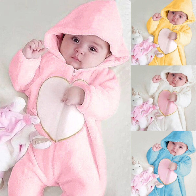 Baby Plush Love Jumpsuits Crawl Newborn Romper Outwear
