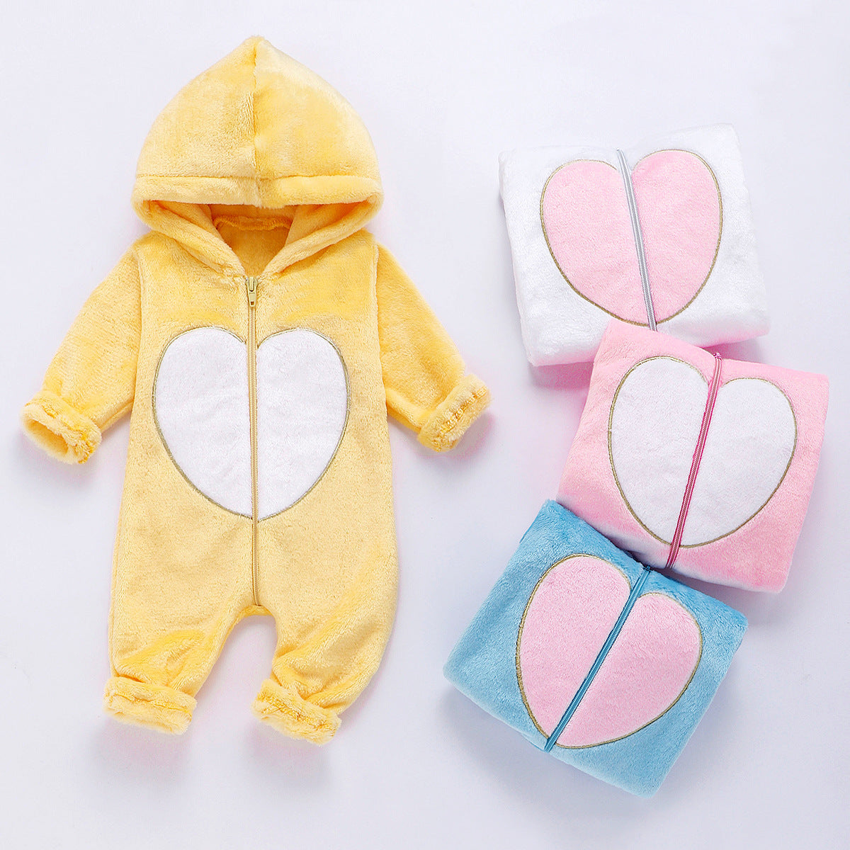 Baby Plush Love Jumpsuits Crawl Newborn Romper Outwear