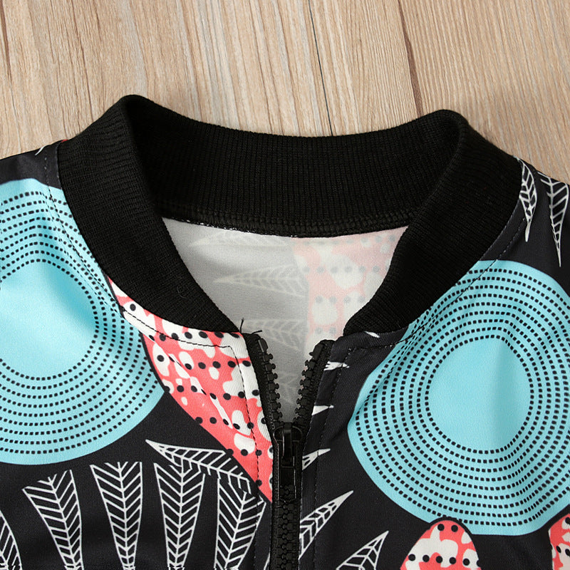 Kid Baby Girl Suit Autumn Bohemian Zipper Shorts Sleeve 2 Pcs Sets