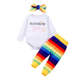 Baby Girl Color Letter Printing Rainbow Outfit Set 3 Pcs