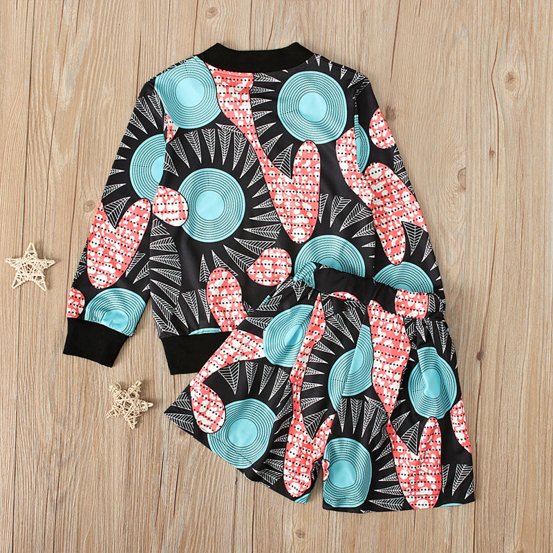 Kid Baby Girl Suit Autumn Bohemian Zipper Shorts Sleeve 2 Pcs Sets