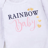 Baby Girl Color Letter Printing Rainbow Outfit Set 3 Pcs