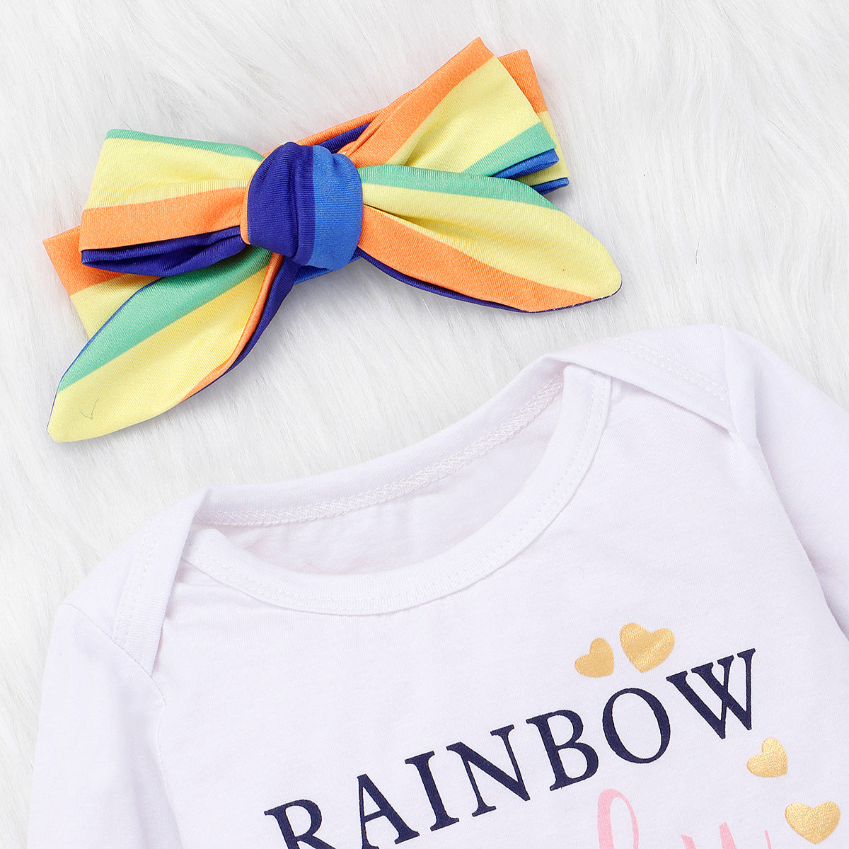 Baby Girl Color Letter Printing Rainbow Outfit Set 3 Pcs