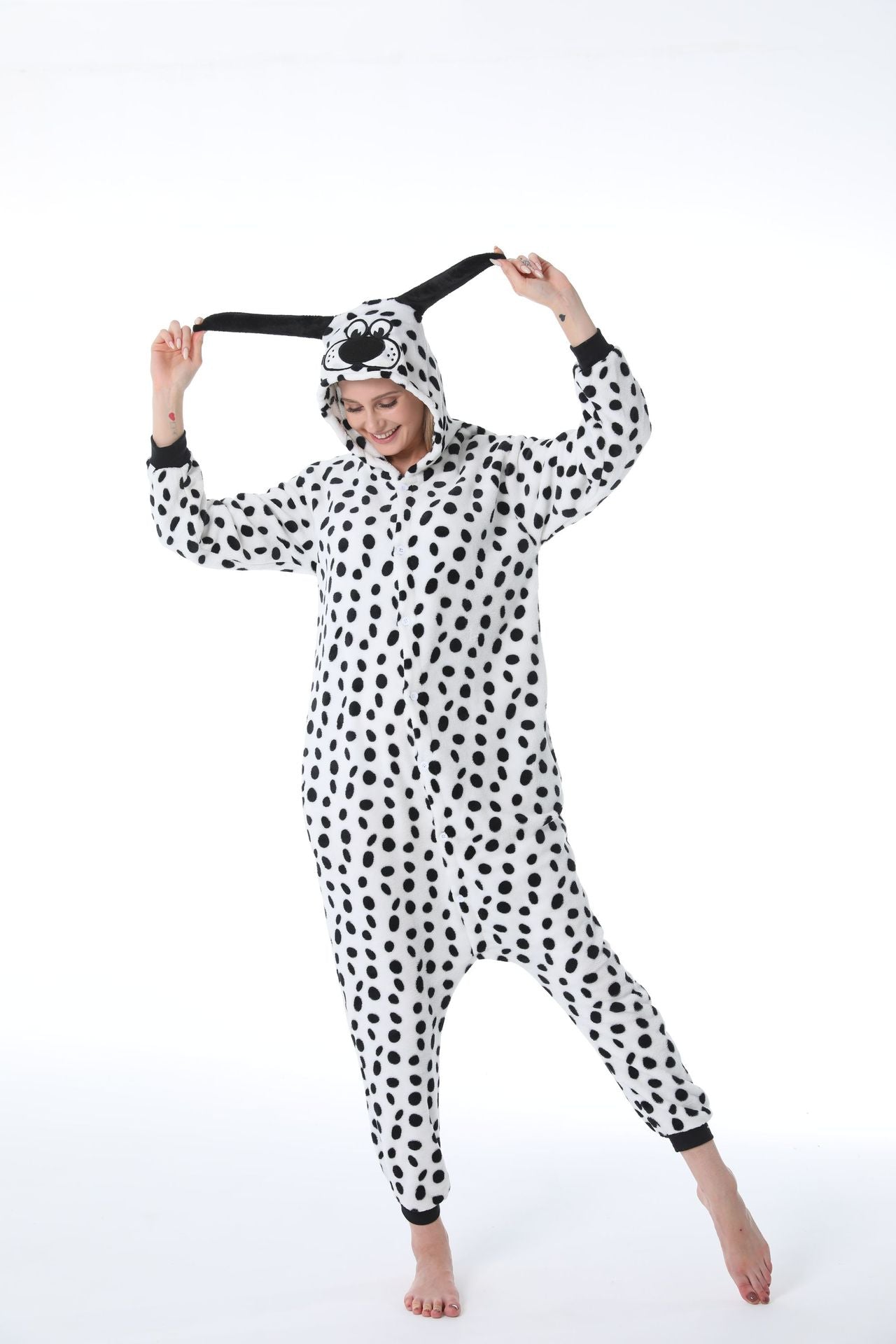 Family Matching Dalmatian Cartoon Animal One-piece Flannel Pajamas