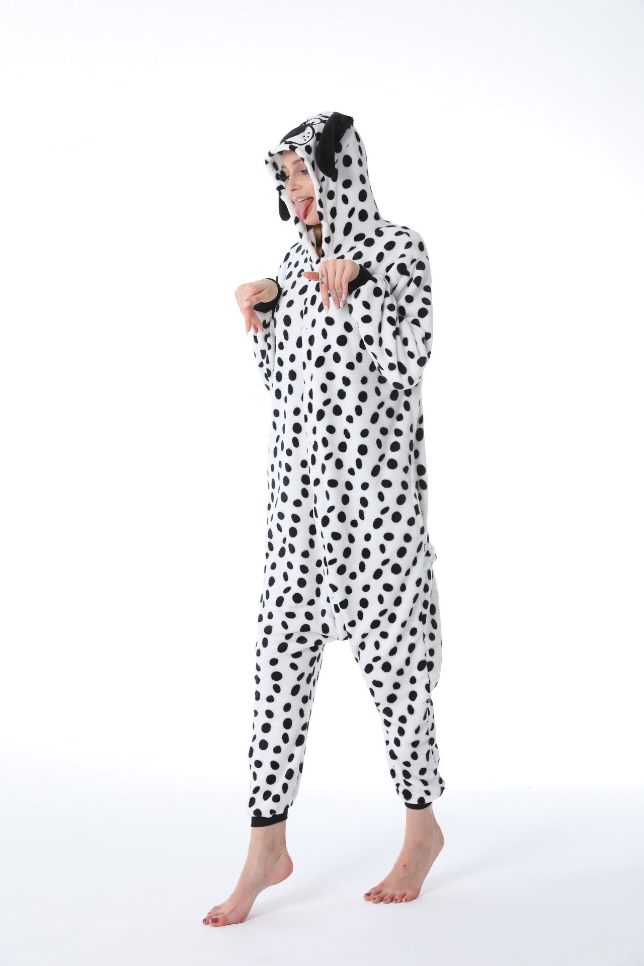 Family Matching Dalmatian Cartoon Animal One-piece Flannel Pajamas