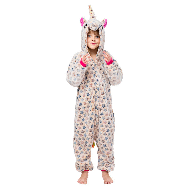Kid Girl Cartoon Animal One-piece Flanel Unicorn Pajamas