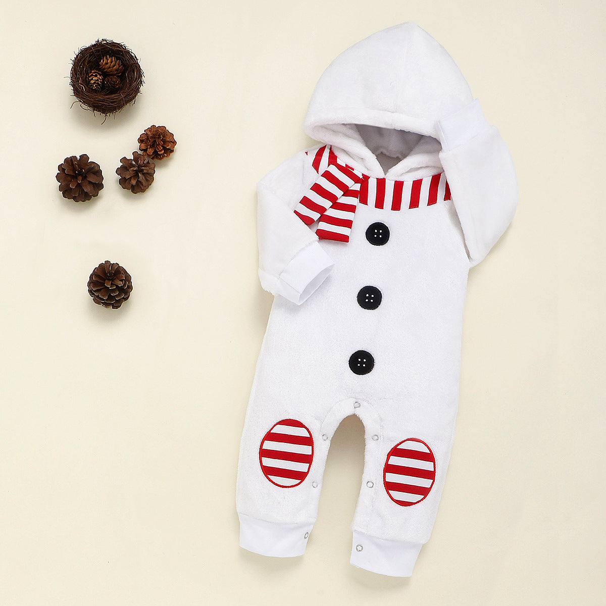 Kids Baby Snowman Embroidered Hooded Jumpsuit Rompers