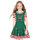 Family Matching Parent-child Christmas Digital Round Collar Short Sleeves Swing Dresses