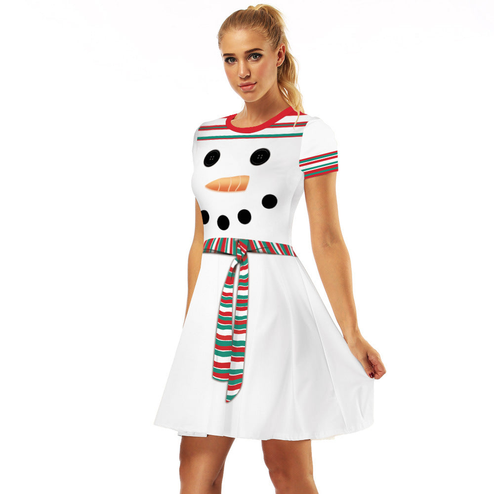 Family Matching Christmas Elk Digital Printing Parent-child Short Sleeve Dress