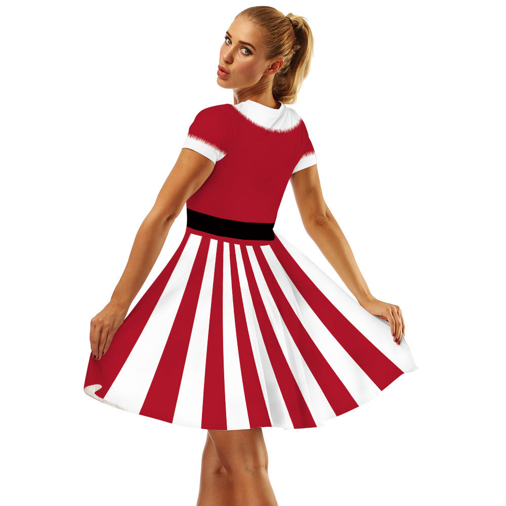 Family Matching Christmas Red White Striped Digital Parent-child Dresses