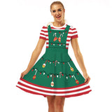 Family Matching Parent-child Christmas Digital Round Collar Short Sleeves Swing Dresses