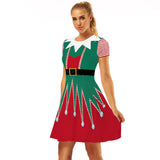 Family Matching Parent-child Christmas Digital Round Collar Short Sleeves Swing Dresses