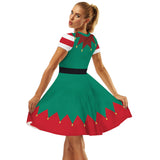 Family Matching Parent-child Christmas Digital Round Collar Short Sleeves Swing Dresses