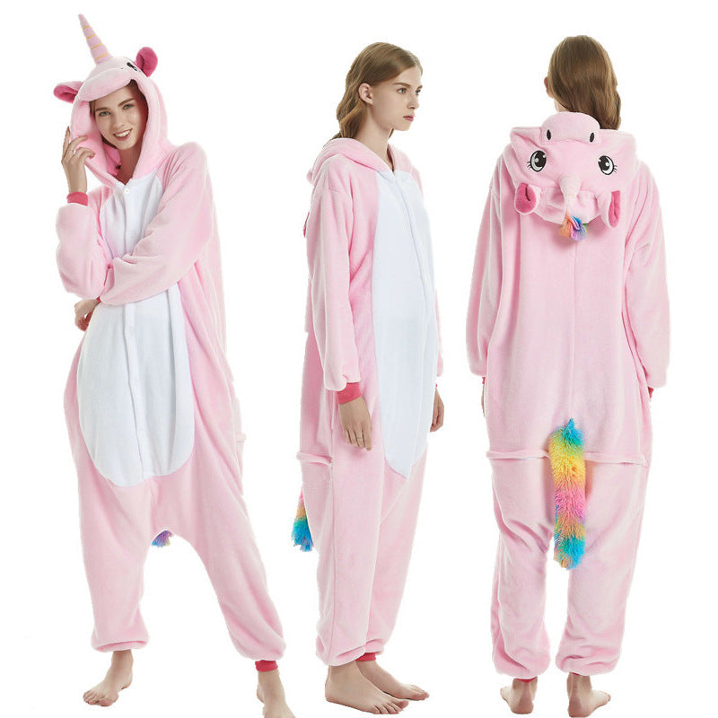 Family Matching Wool Tianma Autumn Winter Flannel Cartoon Animal Pajamas