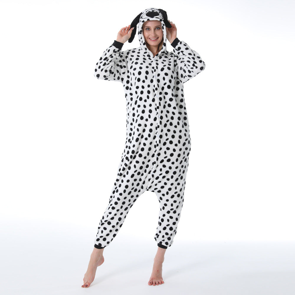 Family Matching Dalmatian Cartoon Animal One-piece Flannel Pajamas