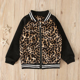 Kid Baby Girl Leopard Pattern Long Sleeve Zipper Jacket Baseball Coats