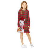 Kid Girls Long Sleeve Round Neck Snowman Christmas Digital Print Dress