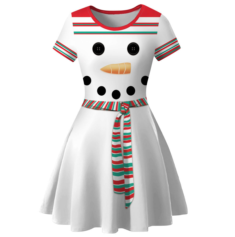 Family Matching Christmas Elk Digital Printing Parent-child Short Sleeve Dress