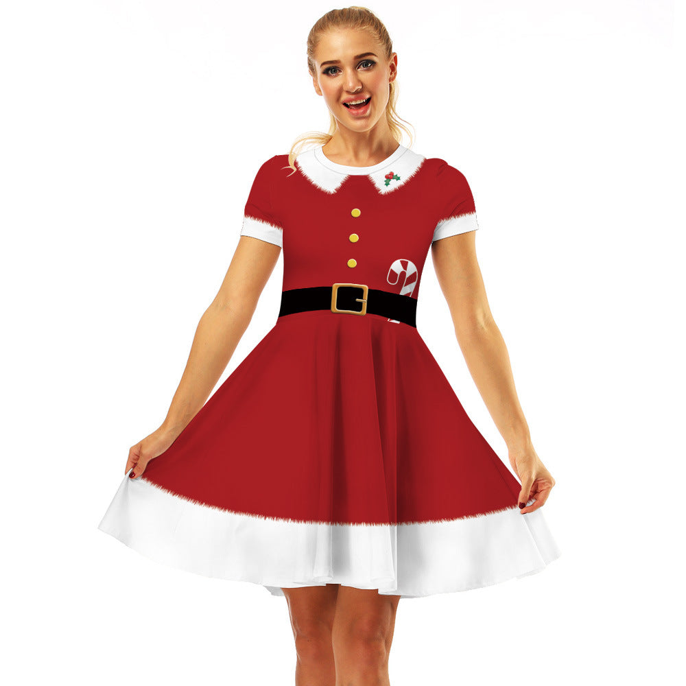 Family Matching Christmas Red White Striped Digital Parent-child Dresses
