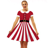 Family Matching Christmas Red White Striped Digital Parent-child Dresses