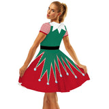 Family Matching Parent-child Christmas Digital Round Collar Short Sleeves Swing Dresses