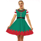 Family Matching Parent-child Christmas Digital Round Collar Short Sleeves Swing Dresses
