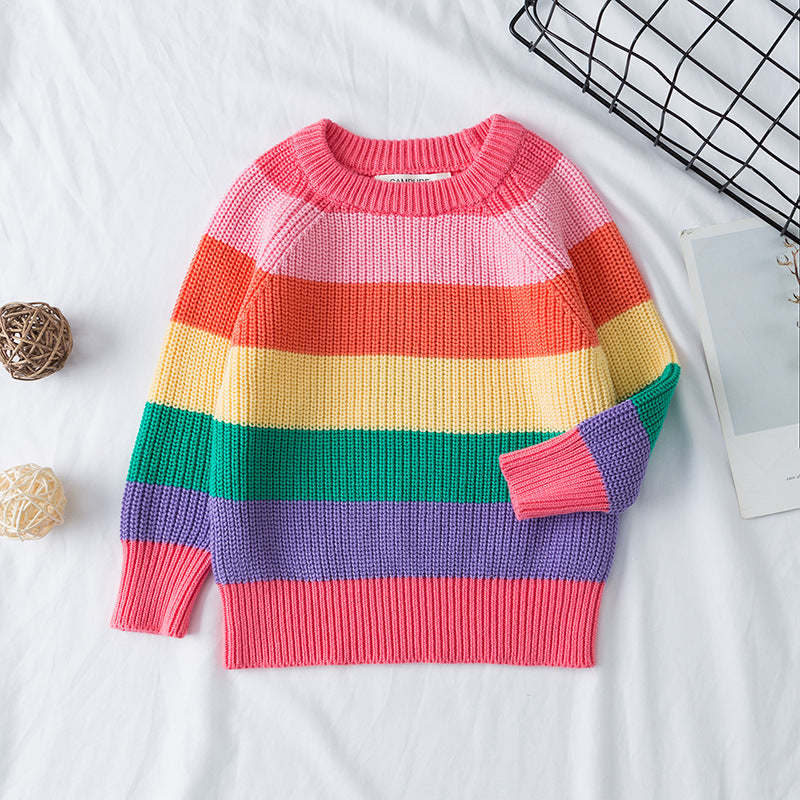 Kid Baby Girl Rainbow Cute Sweet Striped Sweater