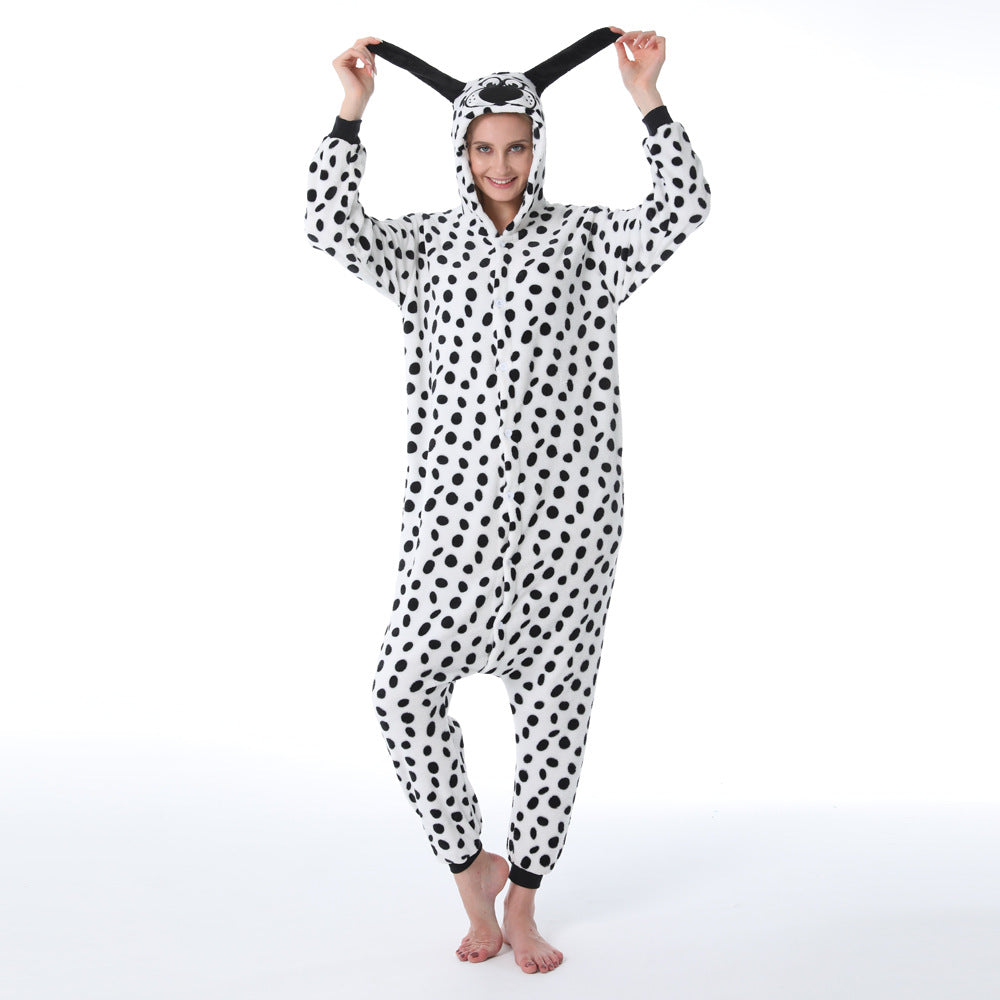 Family Matching Dalmatian Cartoon Animal One-piece Flannel Pajamas